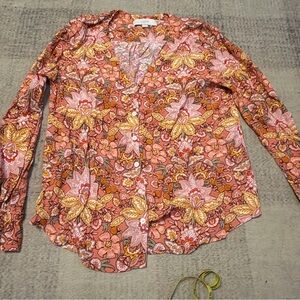 LOFT Pink and Yellow Floral Button Down Shirt